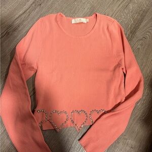 Long Sleeve Crop Top with Heart Accents